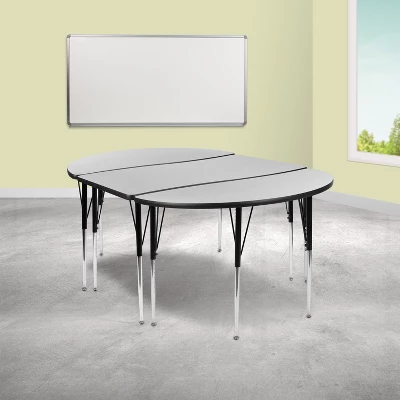 Flash Furniture 3 Piece 76" Oval Wave Flexible Grey Thermal Laminate Activity Table Set - Standard Height Adjustable Legs 3 Flash Furniture 3 Piece 76" Oval Wave Flexible Grey Thermal Laminate Activity Table Set - Standard Height Adjustable Legs