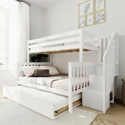 Child Home Decoration Store 47 Max & Lily Twin Over Full Staircase Bunk Bed With Trundle