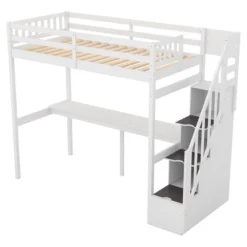 Twin Size Loft Bed With Storage Staircase And Built-in Desk-ModernLuxe -Child Home Decoration Store GUEST 74ec4101 4b64 44da a975 fc15135a69e4
