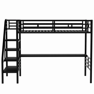 Metal Twin Size Loft Bed With Desk, Black - ModernLuxe 6 Metal Twin Size Loft Bed With Desk, Black - ModernLuxe - Image 4