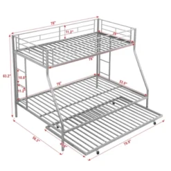 Twin Over Full Steel Bunk Bed With Twin Size Trundle Bed And Two-Side Ladders-ModernLuxe -Child Home Decoration Store GUEST 77554a36 521f 4f07 8289 f879426f5283