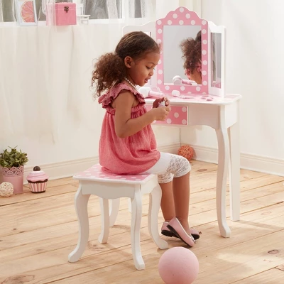 Polka Dot Fashion Prints Vanity Table & Stool Set Pink - Teamson Kids 4 Polka Dot Fashion Prints Vanity Table & Stool Set Pink - Teamson Kids - Image 2