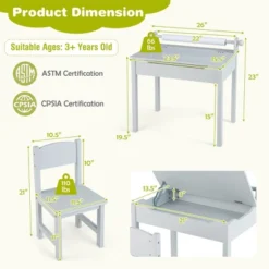 Costway Toddler Craft Table & Chair Set Kids Art Crafts Table WithPaper Roll Holder Grey/White -Child Home Decoration Store GUEST 7a1522c0 24f1 4007 9659 bb44d8bea72d