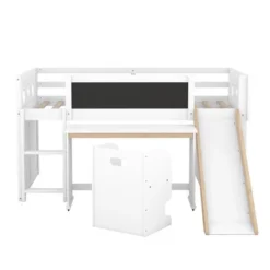 Wood Loft Bed With Slide, Cabinets, Blackboard, Desk And Chair-ModernLuxe 17 Wood Loft Bed With Slide, Cabinets, Blackboard, Desk And Chair-ModernLuxe -Child Home Decoration Store GUEST 7a1563cf 61ec 4986 9303 31fc9998d735