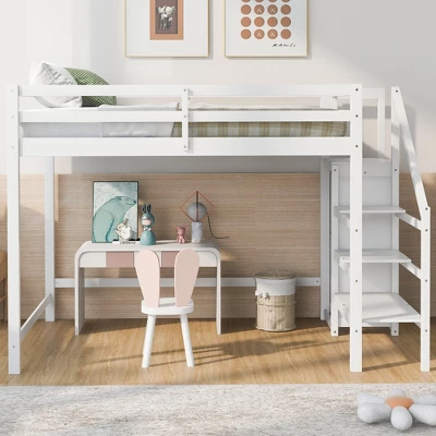 Full Size Loft Bed With Built-in Storage Wardrobe And Stairs-ModernLuxe 3 Full Size Loft Bed With Built-in Storage Wardrobe And Stairs-ModernLuxe