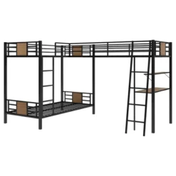 L-Shaped Twin Over Twin Bunk Bed With Twin Size Loft Bed With Desk And Shelf , Brown - ModernLuxe -Child Home Decoration Store GUEST 7c38de7f 94d2 4279 a48e b608e26b3610