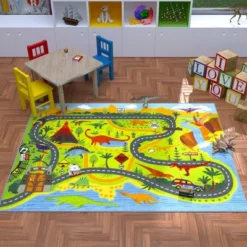 KC CUBS Boy & Girl Kids Dinosaur Dino Car Vehicle Traffic Road Educational Learning & Game Play Nursery Bedroom Classroom Rug Carpet -Child Home Decoration Store GUEST 7dcb8a36 0b6a 4c5a 964e 851b172496d9