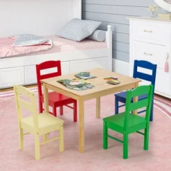 Costway Kids 5 Piece Table Chair Set Pine Wood Multicolor Children Play Room Furniture -Child Home Decoration Store GUEST 7de3a204 aa6a 460f a0db fe92e992d3af