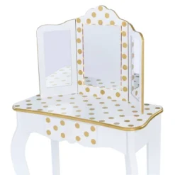 Fashion Polka Dot Gisele Play Vanity Set With Led Mirror White/Gold - Teamson Kids -Child Home Decoration Store GUEST 7f0465b5 7e31 4824 94e3 6c7674369f78