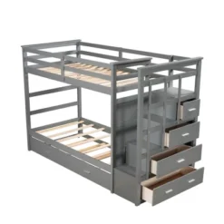Twin Over Twin Wood Bunk Bed With 4 Drawers, Trundle And Staircase-ModernLuxe 18 Twin Over Twin Wood Bunk Bed With 4 Drawers, Trundle And Staircase-ModernLuxe -Child Home Decoration Store GUEST 8194aab2 39ec 4d75 bef5 68c8e98ba193