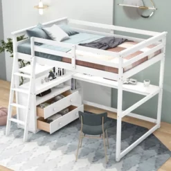 Full Size Loft Bed With Desk, Shelf And Two Built-in Drawers - ModernLuxe 22 Full Size Loft Bed With Desk, Shelf And Two Built-in Drawers - ModernLuxe -Child Home Decoration Store GUEST 841a82b3 c634 4eac 8e3a 144c7b8a3296