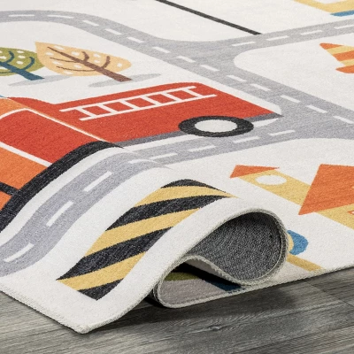 NuLOOM Carmina City Streets Machine Washable Kids Area Rug 7' X 9' In White Multi 5 NuLOOM Carmina City Streets Machine Washable Kids Area Rug 7' X 9' In White Multi - Image 3