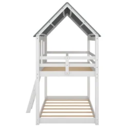 Twin Over Twin Low Bunk Beds With House Shaped Roof And Guardrail, White-ModernLuxe -Child Home Decoration Store GUEST 8ac090cb f973 4afe 87c3 45e90b6c624c