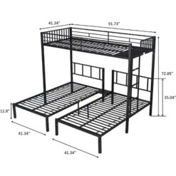 Twin Over Twin Metal Triple Bunk Bed With Ladder-ModernLuxe -Child Home Decoration Store GUEST 8cda8439 afc6 405e 978f 091dede69175