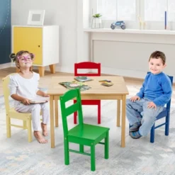 Costway Kids 5 Piece Table Chair Set Pine Wood Multicolor Children Play Room Furniture -Child Home Decoration Store GUEST 909e2d0e 0df5 4acc 9a67 53bdc1fc14dd