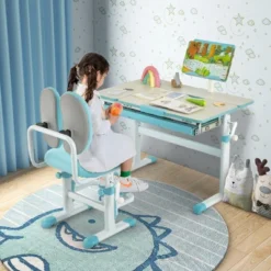 Costway Height-Adjustable Kids Desk Children Study Table With Tilt Desktop & Book Stand Blue/Pink -Child Home Decoration Store GUEST 9273087c 1ed2 452b ad41 930c7527f4fa