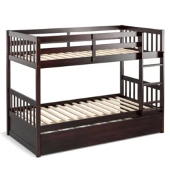 Costway Twin Over Twin Bunk Bed With Twin Trundle Solid Wood Frame Espresso/White 21 Costway Twin Over Twin Bunk Bed With Twin Trundle Solid Wood Frame Espresso/White -Child Home Decoration Store GUEST 943d3b63 ee0a 4c0d a923 2c54d8d6392d