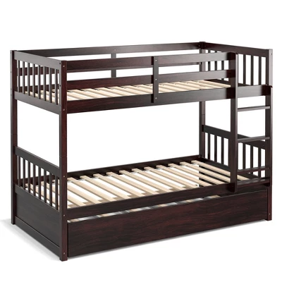 Costway Twin Over Twin Bunk Bed With Twin Trundle Solid Wood Frame Espresso/White 11 Costway Twin Over Twin Bunk Bed With Twin Trundle Solid Wood Frame Espresso/White - Image 9