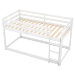 Twin Over Twin Floor Bunk Bed With Ladder - ModernLuxe -Child Home Decoration Store GUEST 9668d007 ecac 49ed a84e 97f1fba53784