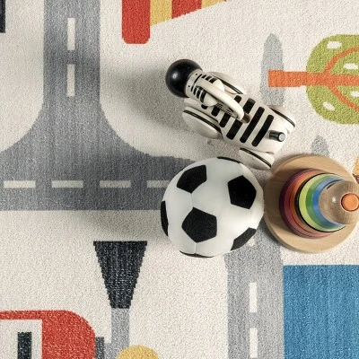 NuLOOM Carmina City Streets Machine Washable Kids Area Rug 7' X 9' In White Multi 7 NuLOOM Carmina City Streets Machine Washable Kids Area Rug 7' X 9' In White Multi - Image 5