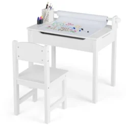 Costway Toddler Craft Table & Chair Set Kids Art Crafts Table WithPaper Roll Holder Grey/White -Child Home Decoration Store GUEST 9f332937 3d19 437c a01a 1d8f4cbe91f6