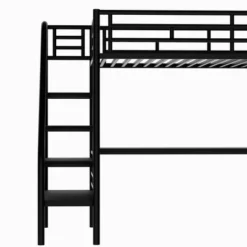 Metal Twin Size Loft Bed With Desk, Black - ModernLuxe 18 Metal Twin Size Loft Bed With Desk, Black - ModernLuxe -Child Home Decoration Store GUEST a5f794d9 5e27 4bba abeb d40fb3449f71