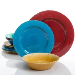 Gibson Studio California Mauna 12 Piece Assorted Crackle Decal Melamine Dinnerware Set -Child Home Decoration Store GUEST a6fcb5a8 20f1 4b35 89fd 352033b510c1