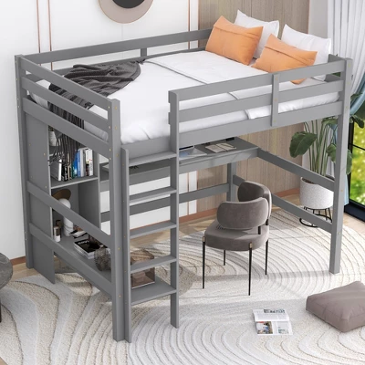 Full Size Loft Bed With Multifunction Shelves And Under-Bed Desk - ModernLuxe 4 Full Size Loft Bed With Multifunction Shelves And Under-Bed Desk - ModernLuxe - Image 2
