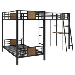 L-Shaped Twin Over Twin Bunk Bed With Twin Size Loft Bed With Desk And Shelf , Brown - ModernLuxe -Child Home Decoration Store GUEST b0e7ecc6 dbc8 4e48 8a44 ee81835e11b9