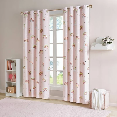 Natalie Rainbow With Metallic Printed Total Blackout Window Panel Pink - Mi Zone 3 Natalie Rainbow With Metallic Printed Total Blackout Window Panel Pink - Mi Zone
