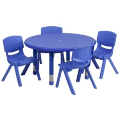 Emma And Oliver 33" Round Plastic Height Adjustable Activity Table Set With 4 Chairs -Child Home Decoration Store GUEST b4bff596 55e6 4b65 a3a1 9e18f9bf47f5