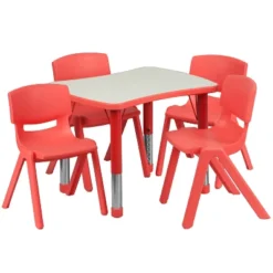 Flash Furniture 21.875"W X 26.625"L Rectangular Plastic Height Adjustable Activity Table Set With 4 Chairs -Child Home Decoration Store GUEST bd254b86 b913 41aa a069 2748049ad08f