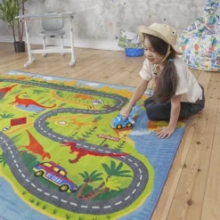 KC CUBS Boy & Girl Kids Dinosaur Dino Car Vehicle Traffic Road Educational Learning & Game Play Nursery Bedroom Classroom Rug Carpet -Child Home Decoration Store GUEST c0e11bda 382b 4303 97a5 fee63aef8038