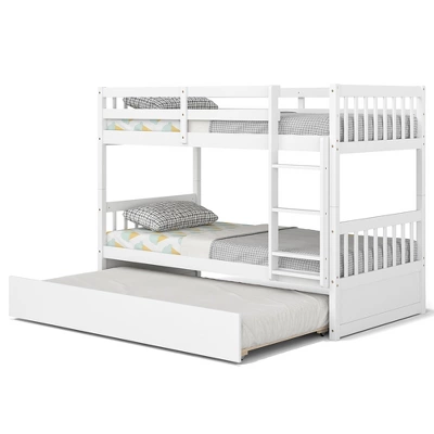 Costway Twin Over Twin Bunk Bed With Twin Trundle Solid Wood Frame Espresso/White 13 Costway Twin Over Twin Bunk Bed With Twin Trundle Solid Wood Frame Espresso/White - Image 11