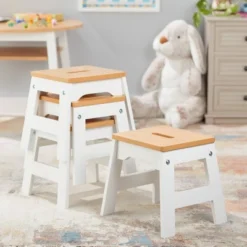 Melissa & Doug Wooden Stools - Set Of 4 - White/Natural -Child Home Decoration Store GUEST c52d0662 afe4 46f6 92cc 50a0b603e190