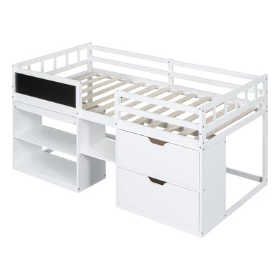 Twin Size Low Loft Bed With Rolling Desk, Shelves And Drawers - ModernLuxe 8 Twin Size Low Loft Bed With Rolling Desk, Shelves And Drawers - ModernLuxe - Image 6