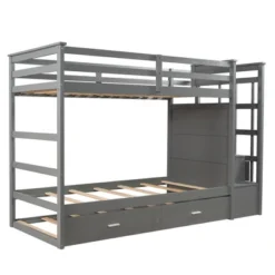 Twin Over Twin Wood Bunk Bed With 4 Drawers, Trundle And Staircase-ModernLuxe 19 Twin Over Twin Wood Bunk Bed With 4 Drawers, Trundle And Staircase-ModernLuxe -Child Home Decoration Store GUEST c8f3015d 30b0 4324 9692 a0c832c826cd