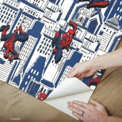 Spider-Man Cityscape Peel And Stick Wallpaper Red/Blue/Gray - RoomMates -Child Home Decoration Store GUEST ce53577d 8e5e 435a a38a f80fe6a10e0b