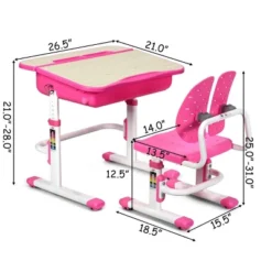 Costway Adjustable Children Study Desk Chair Set W/Winged Backrest Pink -Child Home Decoration Store GUEST ce650de9 5090 4307 bb61 42c11f203750