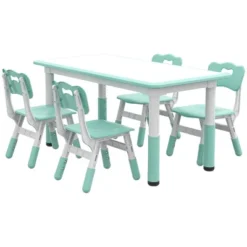 Qaba Kids Table And Chair Set With 4 Chairs, Adjustable Height, Easy To Clean Table Surface, For 1.5 - 5 Years Old -Child Home Decoration Store GUEST ce77aae1 c513 44f0 b087 0763280c0b4f