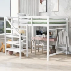 Full Size Loft Bed With Staircase And Safety Guardrails Gray/White-ModernLuxe -Child Home Decoration Store GUEST ced131fa e033 439d 82a7 315e70b872c5
