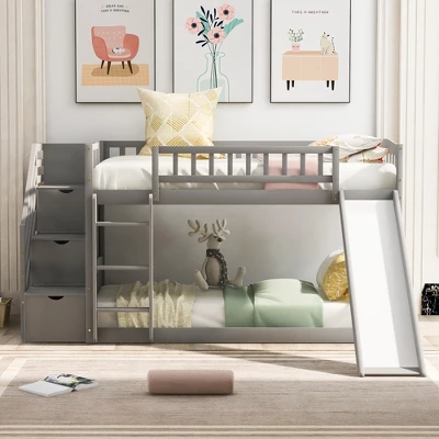 Stairway Twin Over Twin Bunk Bed With Two Drawers And Slide-ModernLuxe 4 Stairway Twin Over Twin Bunk Bed With Two Drawers And Slide-ModernLuxe - Image 2