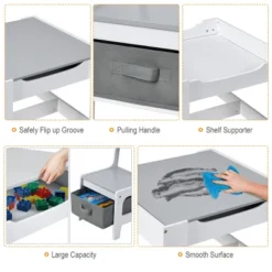 Costway Kids Table Chairs Set With Storage Boxes Blackboard Whiteboard Drawing GreyNature -Child Home Decoration Store GUEST d64e06ad 990a 49ea ae1a 1dafe2b11073