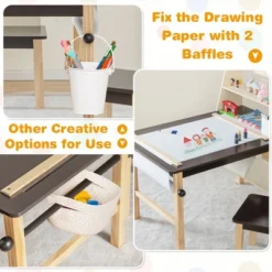 Costway Kids Art Table & Chairs Set Wooden Drawing Desk With Paper Roll Storage Shelf Bins -Child Home Decoration Store GUEST d7047734 a0f0 47ed acdc 959ac8bbfa06
