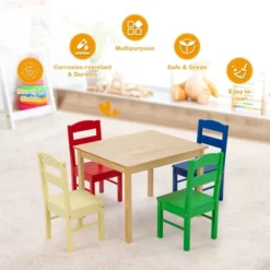Costway Kids 5 Piece Table Chair Set Pine Wood Multicolor Children Play Room Furniture -Child Home Decoration Store GUEST d93d385b 3db3 43f6 aa58 575c987df40d