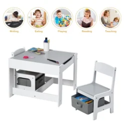 Costway Kids Table Chairs Set With Storage Boxes Blackboard Whiteboard Drawing GreyNature -Child Home Decoration Store GUEST dbcda91c 63fa 4a81 a885 d86aa2526a17
