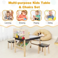 Costway Kids Art Table & Chairs Set Wooden Drawing Desk With Paper Roll Storage Shelf Bins -Child Home Decoration Store GUEST e2679961 4068 4a3d a5d8 e22839f71b13