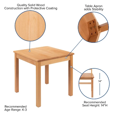 Flash Furniture Kids Natural Solid Wood Table And Chair Set For Classroom, Playroom, Kitchen 5 Flash Furniture Kids Natural Solid Wood Table And Chair Set For Classroom, Playroom, Kitchen - Image 3