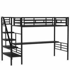 Metal Twin Size Loft Bed With Desk, Black - ModernLuxe 17 Metal Twin Size Loft Bed With Desk, Black - ModernLuxe -Child Home Decoration Store GUEST e8466f4c 1afa 4d67 ba26 e85ca4018f96