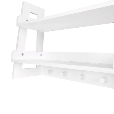 Kids' 2 Tier Ladder Wall Shelf With Hooks White - RiverRidge Home 3 Kids' 2 Tier Ladder Wall Shelf With Hooks White - RiverRidge Home
